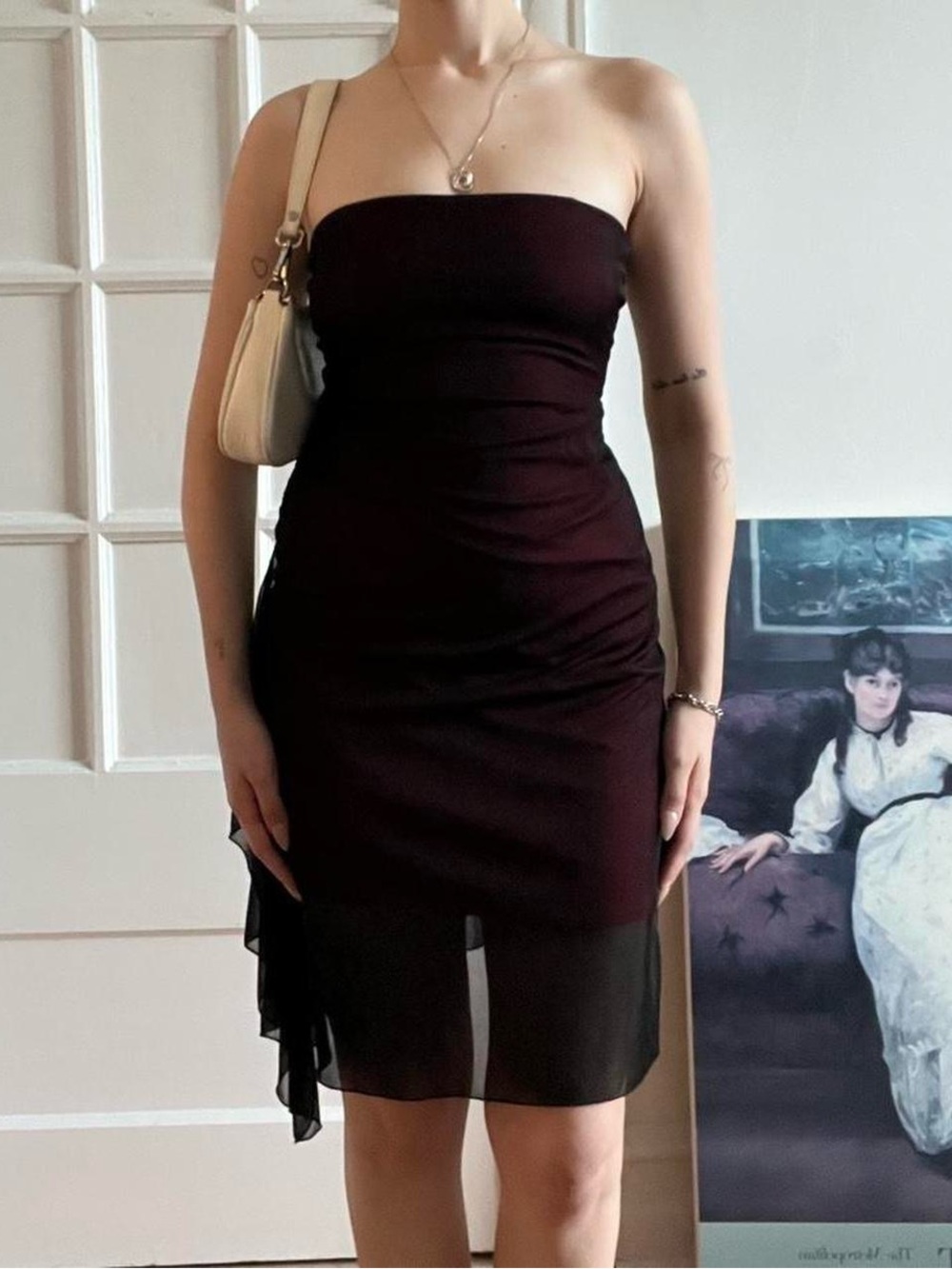 Size 4 Lago 90s Black Mesh & Red Lined Dress